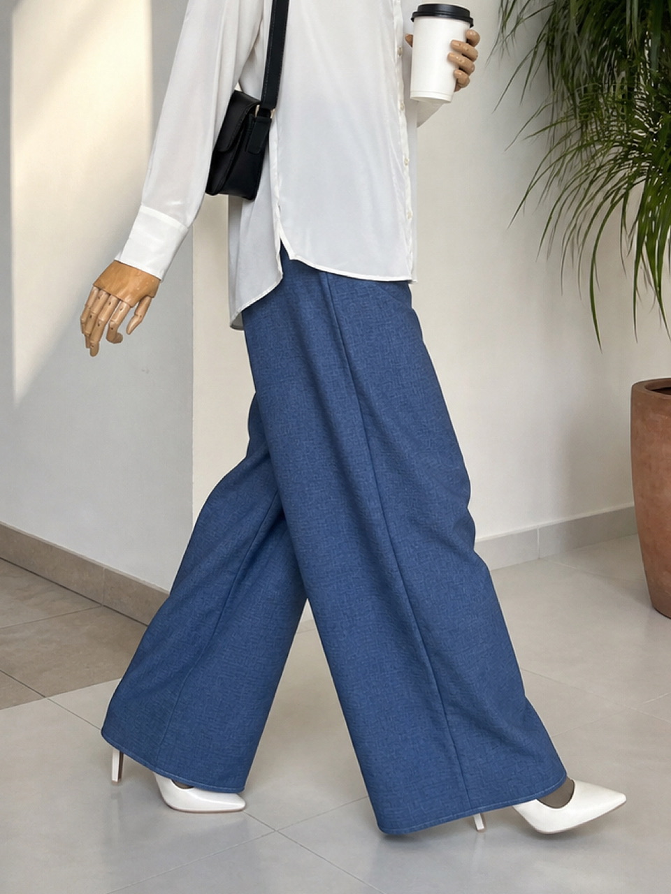 Ironless Cotton Linen Palazzo in Blue Jeans (3pcs RM100)