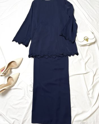 Soraya Embroidery Kurung in Dark Blue
