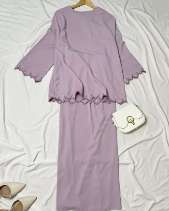 Soraya Embroidery Kurung in Ash Purple